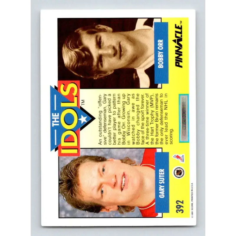 1991-92 Pinnacle #392 Gary Suter/Bobby Orr NM-MT Calgary Flames Hockey Card - Hockey Card Single