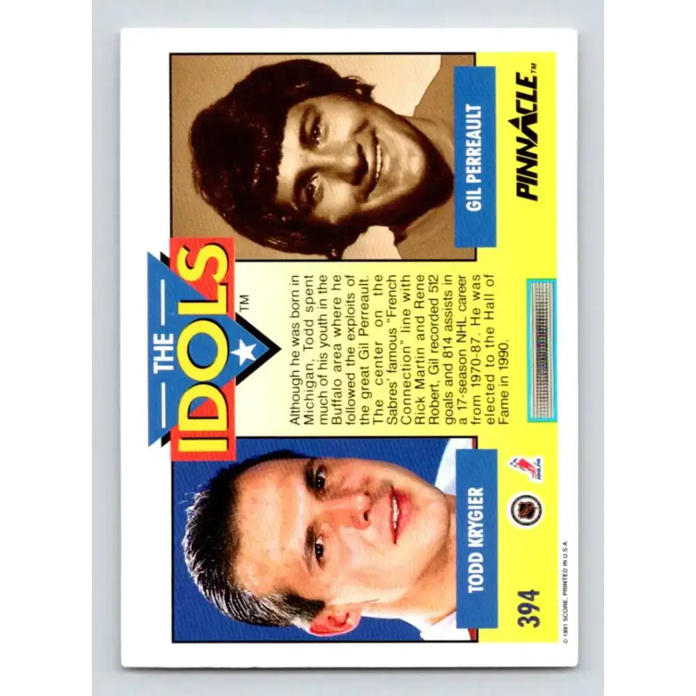 1991-92 Pinnacle #394 Todd Krygier/Gilbert Perrault NM-MT Washington Capitals Hockey Card - Hockey Card Single