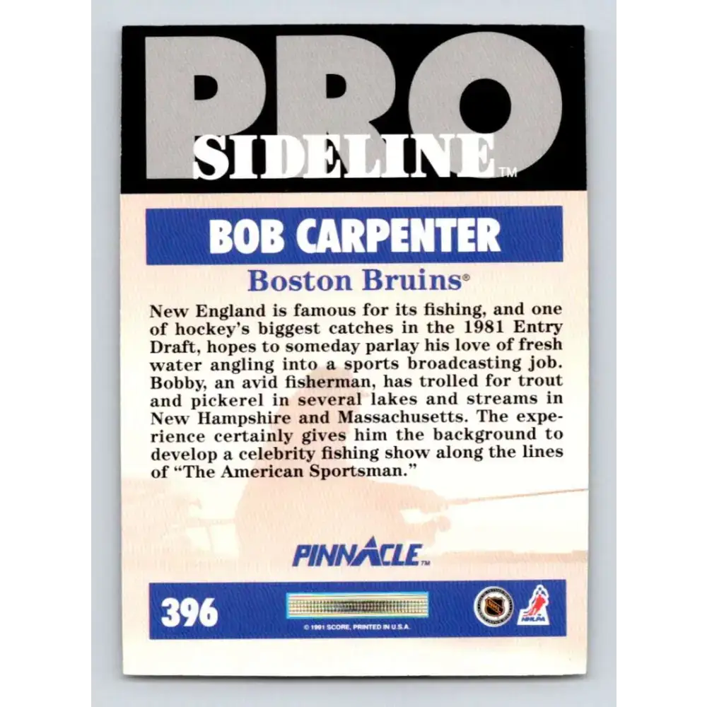 1991-92 Pinnacle #396 Bob Carpenter SL NM-MT Boston Bruins Hockey Card - Hockey Card Single