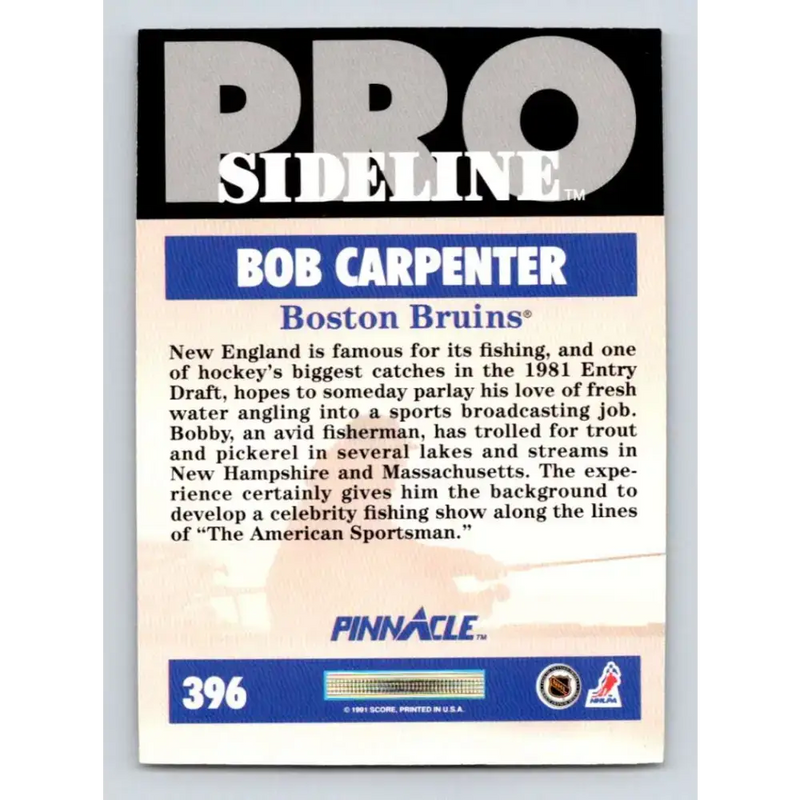1991-92 Pinnacle #396 Bob Carpenter SL NM-MT Boston Bruins Hockey Card - Hockey Card Single
