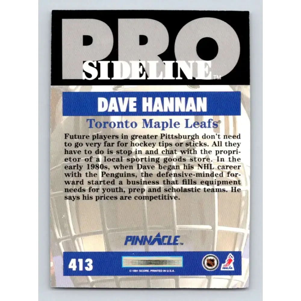 1991-92 Pinnacle #413 Dave Hannan SL NM-MT Toronto Maple Leafs Hockey Card - Hockey Card Single