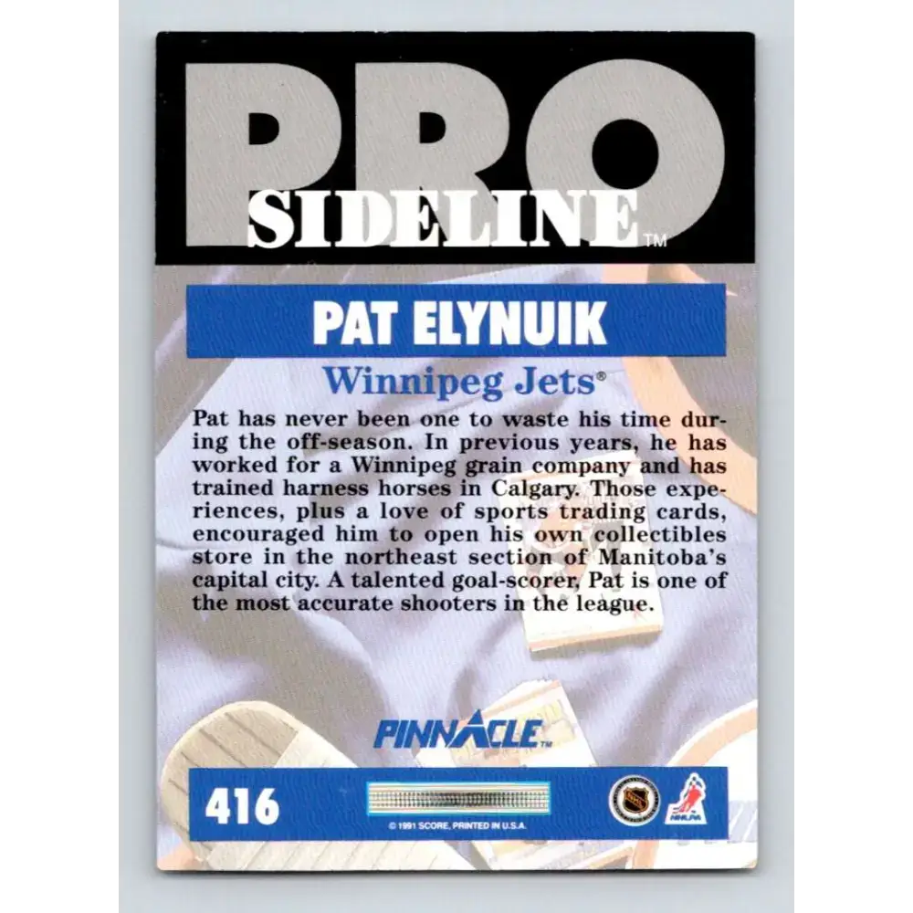 1991-92 Pinnacle #416 Pat Elynuik SL NM-MT Winnipeg Jets Hockey Card - Hockey Card Single