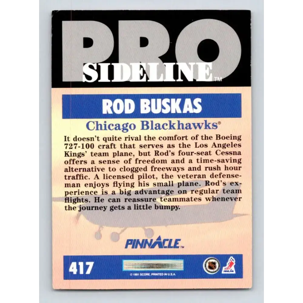 1991-92 Pinnacle #417 Rod Buskas SL NM-MT Chicago Blackhawks Hockey Card - Hockey Card Single