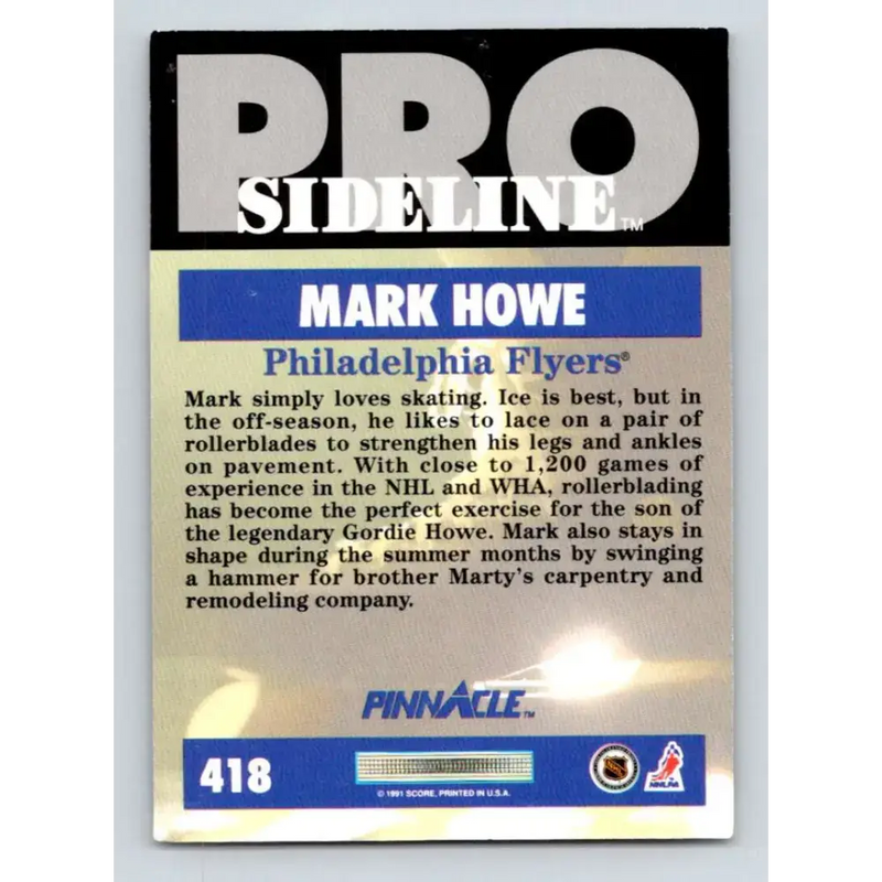 1991-92 Pinnacle #418 Mark Howe SL NM-MT Philadelphia Flyers Hockey Card - Hockey Card Single