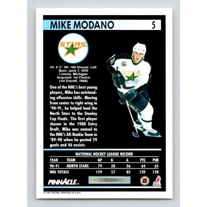 1991-92 Pinnacle #5 Mike Modano NM-MT Minnesota North Stars Hockey Card - Hockey Card Single