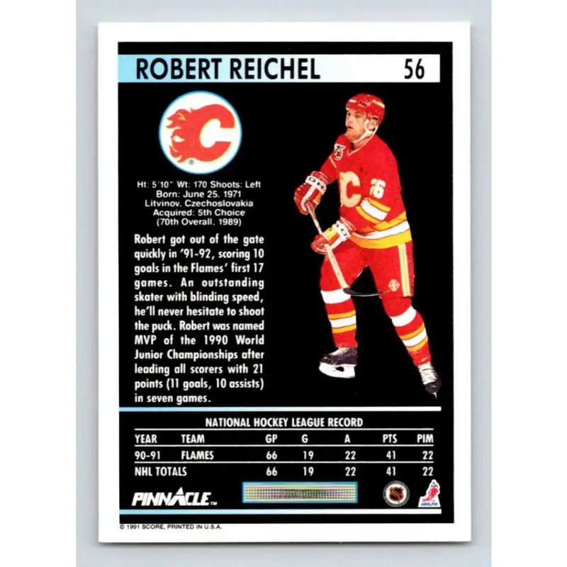 1991-92 Pinnacle #56 Robert Reichel NM-MT Calgary Flames Hockey Card - Hockey Card Single