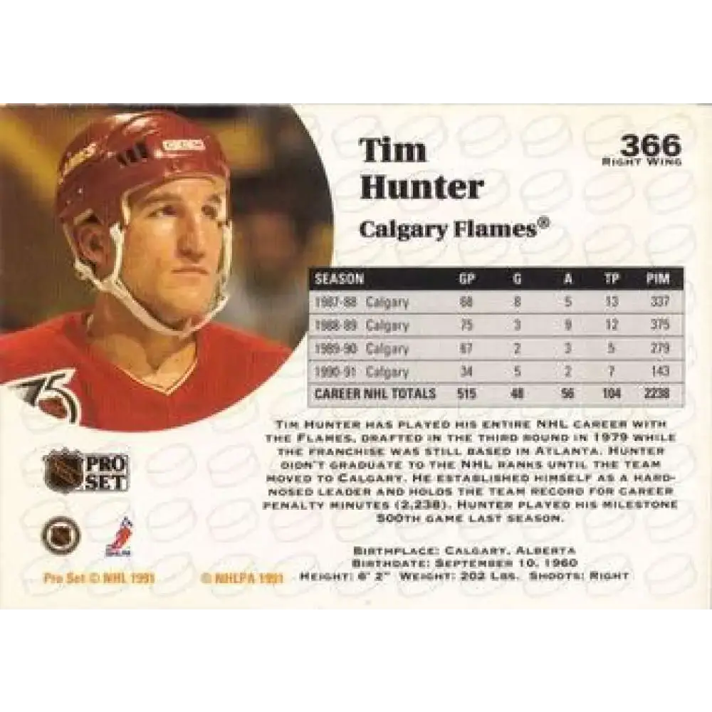1991-92 Pro Set #366 Tim Hunter NM-MT Calgary Flames Hockey Card - Hockey Card Single