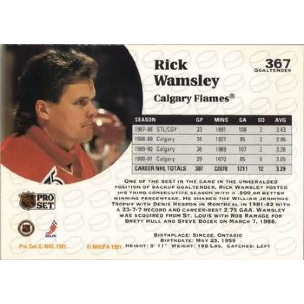 1991-92 Pro Set #367 Rick Wamsley NM-MT Calgary Flames Hockey Card - Hockey Card Single