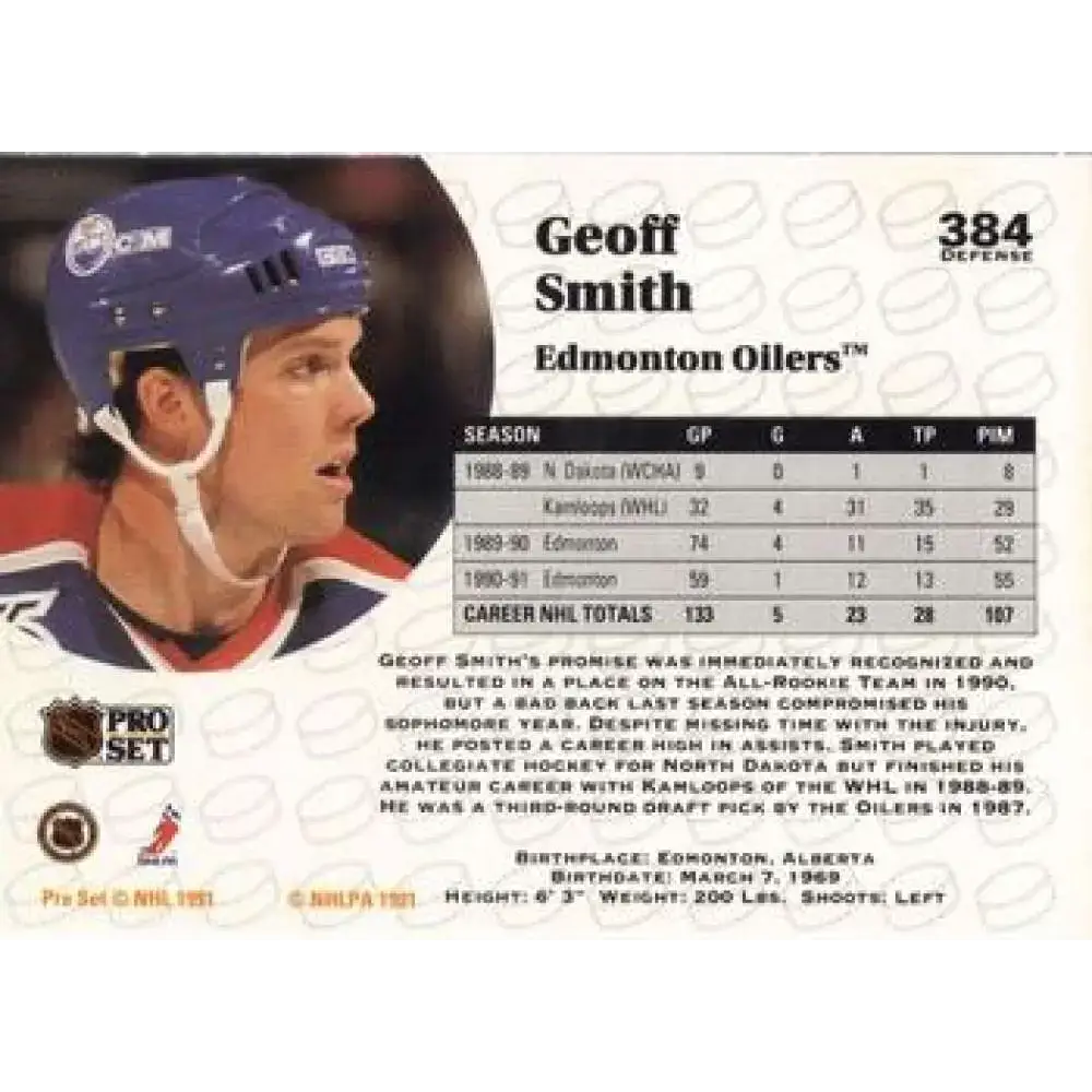 1991-92 Pro Set #384 Geoff Smith NM-MT Edmonton Oilers Hockey Card - Hockey Card Single