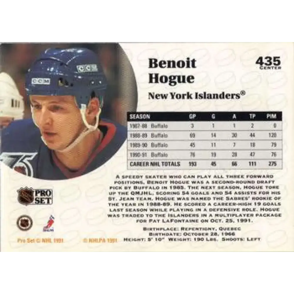 1991-92 Pro Set #435 Benoit Hogue NM-MT New York Islanders Hockey Card - Hockey Card Single