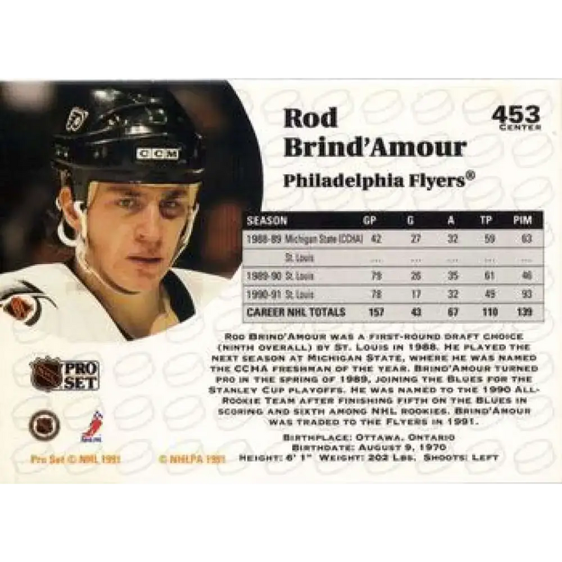 1991-92 Pro Set #453 Rod Brind’Amour NM-MT Philadelphia Flyers Hockey Card - Hockey Card Single