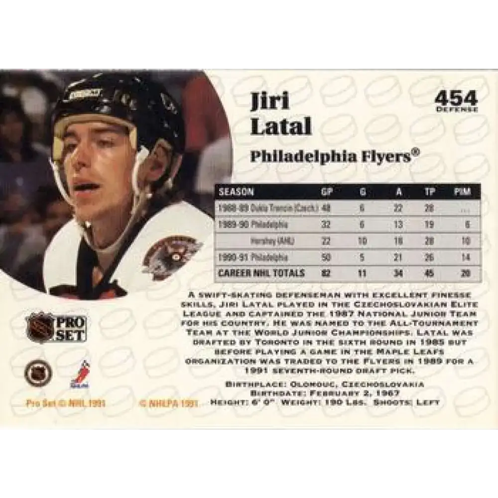 1991-92 Pro Set #454 Jiri Latal NM-MT Philadelphia Flyers Hockey Card - Hockey Card Single