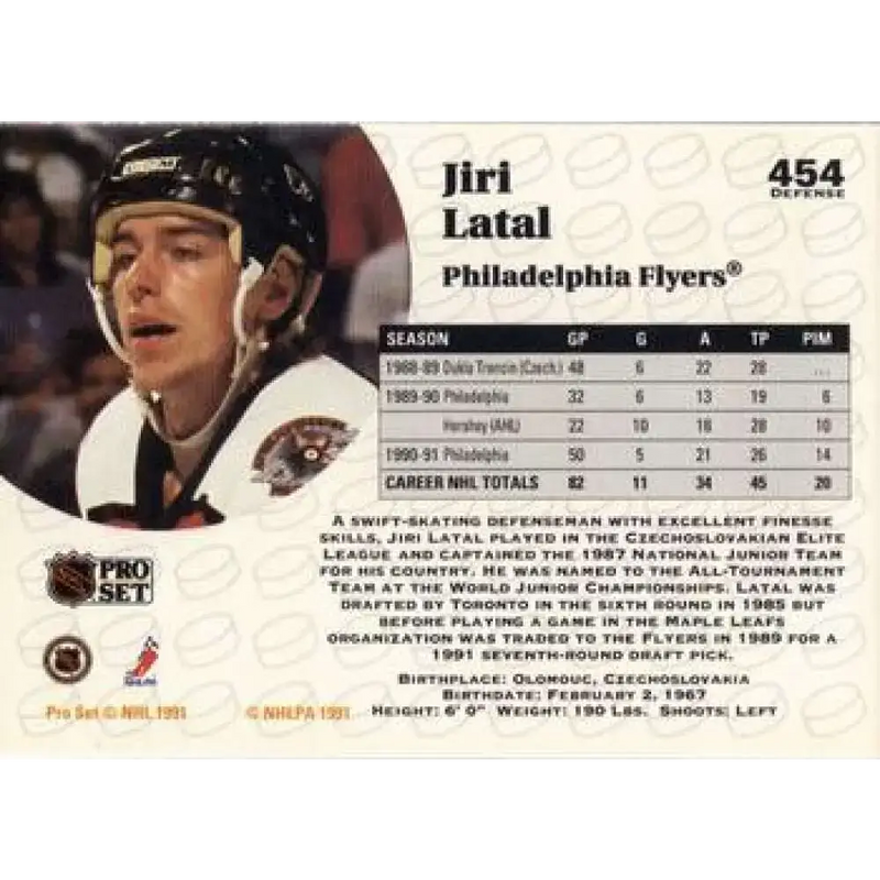1991-92 Pro Set #454 Jiri Latal NM-MT Philadelphia Flyers Hockey Card - Hockey Card Single