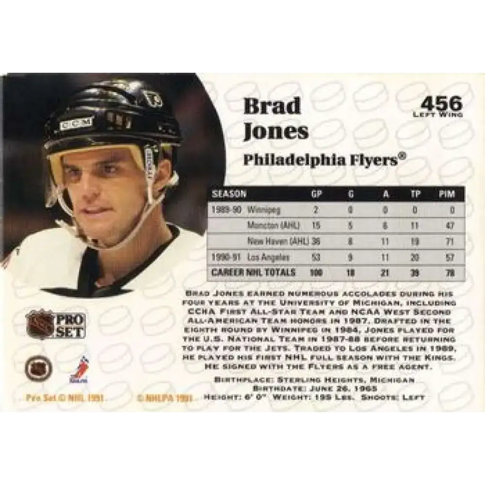 1991-92 Pro Set #456 Brad Jones NM-MT Philadelphia Flyers Hockey Card - Hockey Card Single