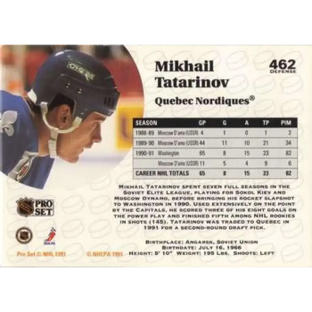1991-92 Pro Set #462 Mikhail Tatarinov NM-MT Quebec Nordiques Hockey Card - Hockey Card Single