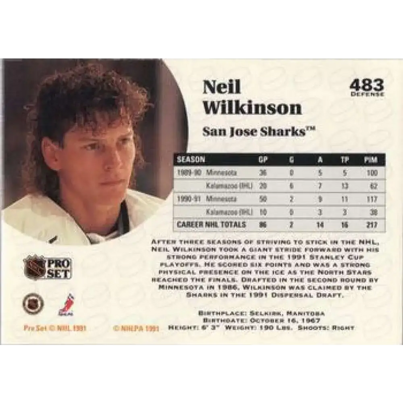 1991-92 Pro Set #483 Neil Wilkinson NM-MT St. Louis Blues Hockey Card - Hockey Card Single