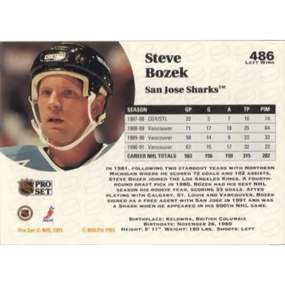 1991-92 Pro Set #486 Steve Bozek NM-MT St. Louis Blues Hockey Card - Hockey Card Single