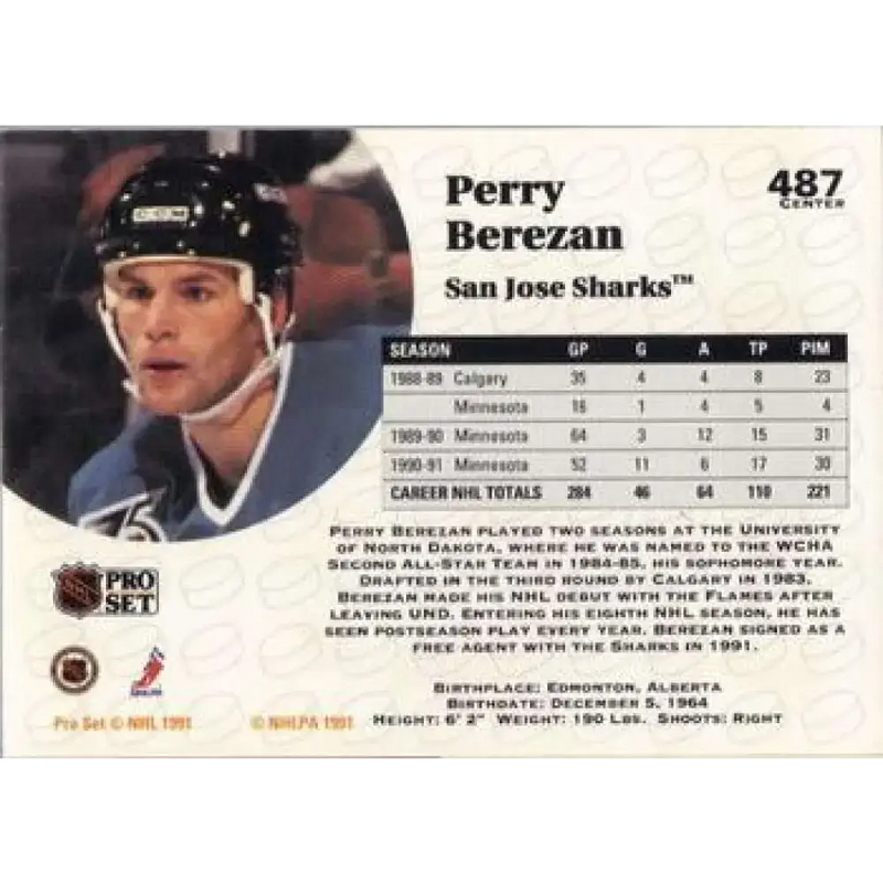 1991-92 Pro Set #487 Perry Berezan NM-MT St. Louis Blues Hockey Card - Hockey Card Single