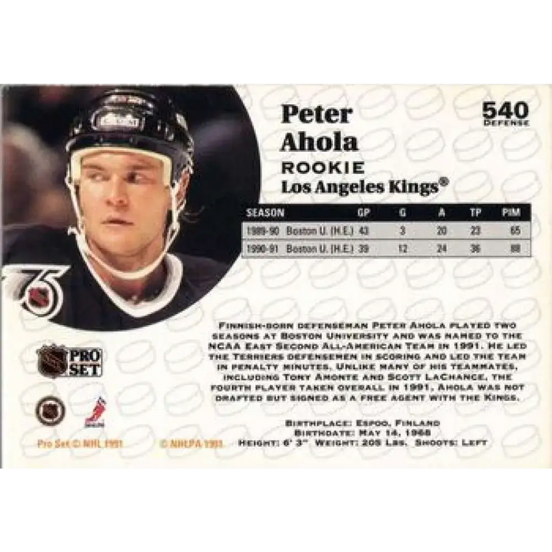 1991-92 Pro Set #540 Peter Ahola NM-MT RC Rookie Los Angeles Kings Hockey Card - Hockey Card Single