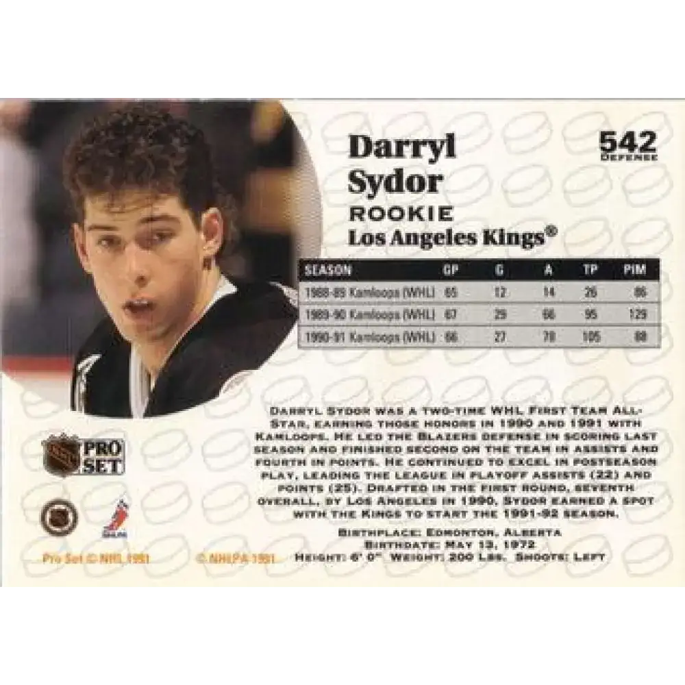 1991-92 Pro Set #542 Darryl Sydor NM-MT Los Angeles Kings Hockey Card - Hockey Card Single