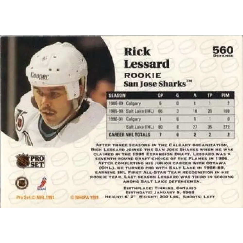1991-92 Pro Set #560 Rick Lessard NM-MT San Jose Sharks Hockey Card - Hockey Card Single
