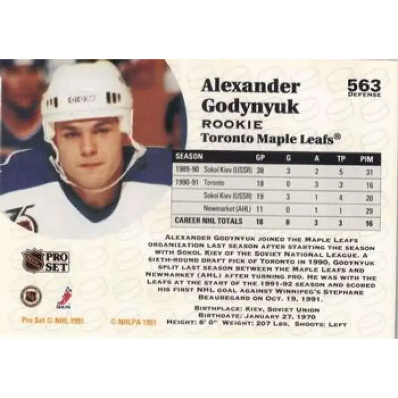 1991-92 Pro Set #563 Alexander Godynyuk NM-MT Toronto Maple Leafs Hockey Card - Hockey Card Single