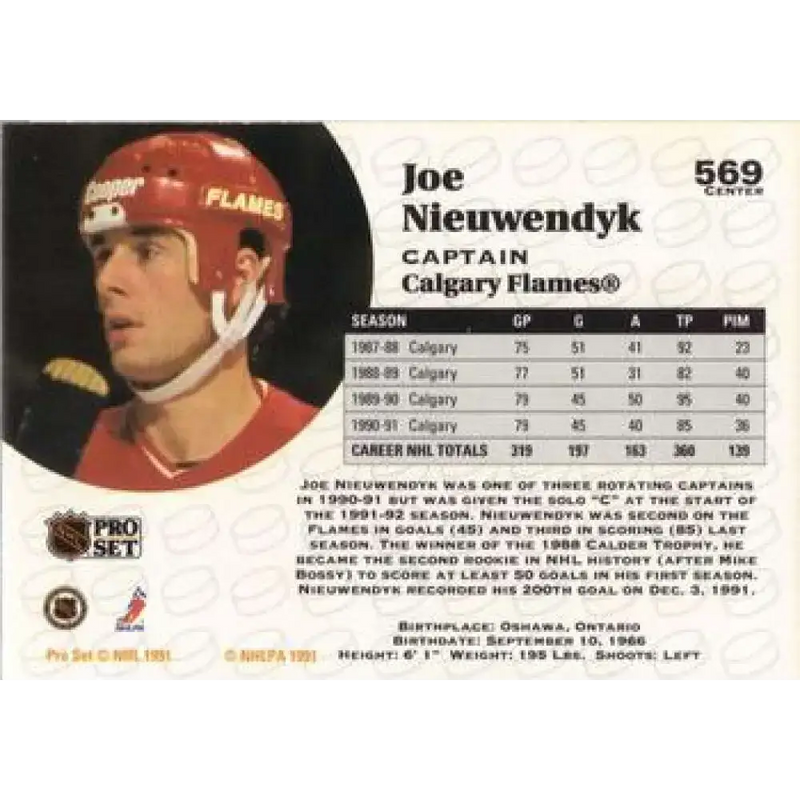 1991-92 Pro Set #569 Joe Nieuwendyk NM-MT Calgary Flames Hockey Card - Hockey Card Single