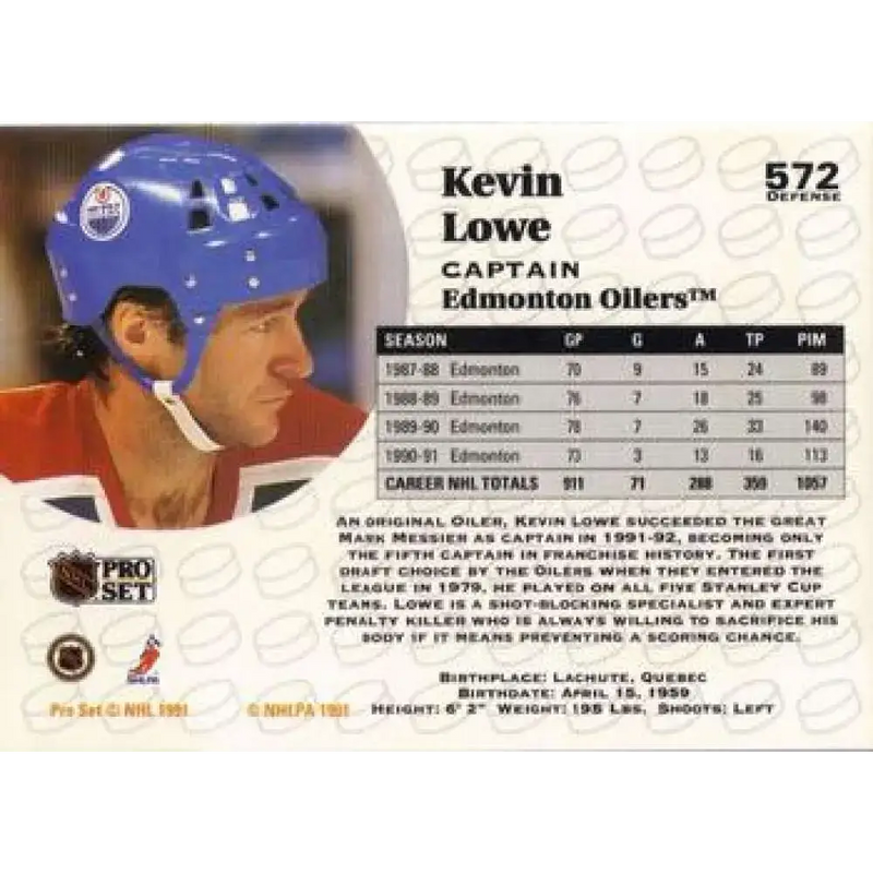 1991-92 Pro Set #572 Kevin Lowe NM-MT Edmonton Oilers Hockey Card - Hockey Card Single