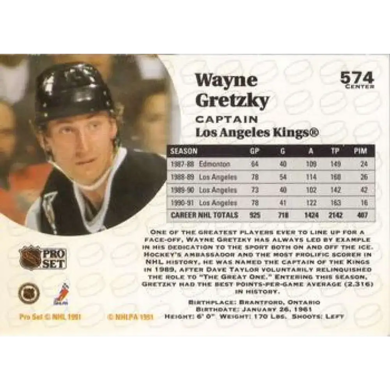 1991-92 Pro Set #574 Wayne Gretzky NM-MT Los Angeles Kings Hockey Card - Hockey Card Single