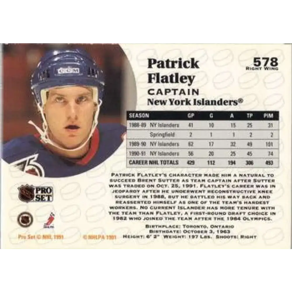 1991-92 Pro Set #578 Pat Flatley NM-MT New York Islanders Hockey Card - Hockey Card Single