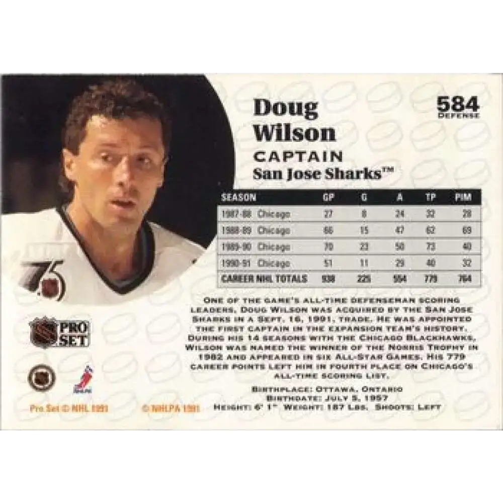 1991-92 Pro Set #584 Doug Wilson NM-MT San Jose Sharks Hockey Card - Hockey Card Single
