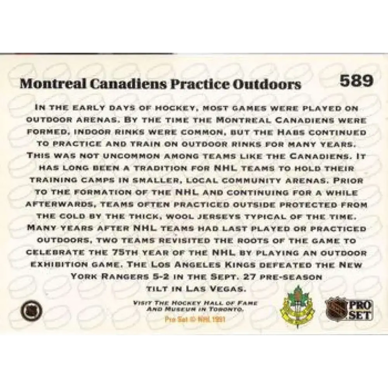 1991-92 Pro Set #589 Practicing Outdoors NM-MT Hockey Card - Hockey Card Single
