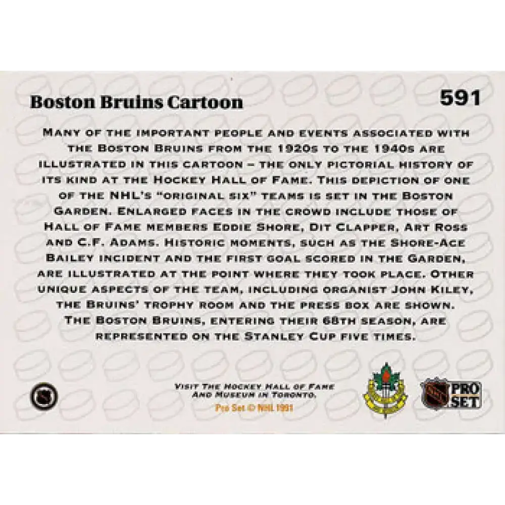 1991-92 Pro Set #591 Boston Bruins Cartoon NM-MT Hockey Card - Hockey Card Single