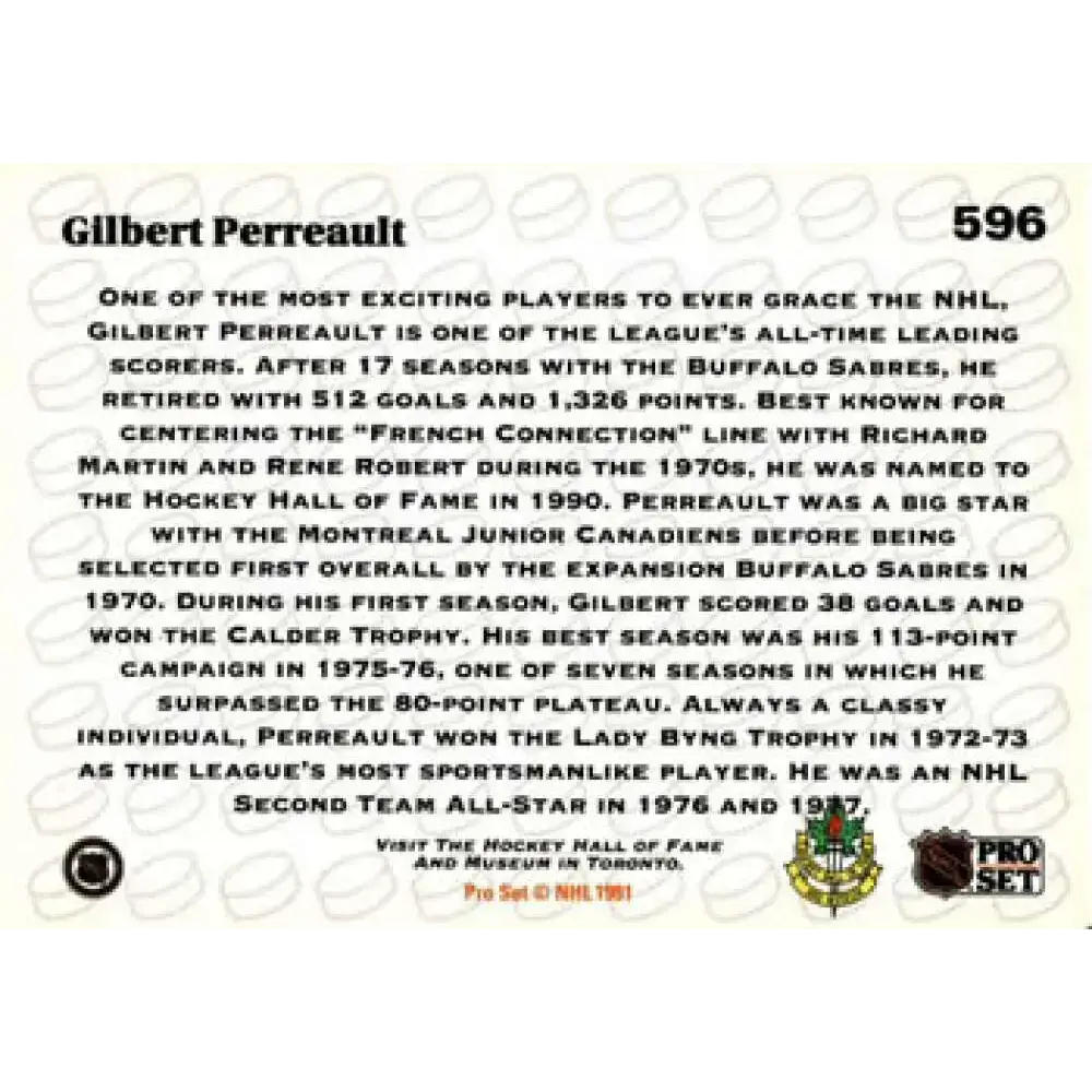 1991-92 Pro Set #596 Gilbert Perreault NM-MT Buffalo Sabres Hockey Card - Hockey Card Single