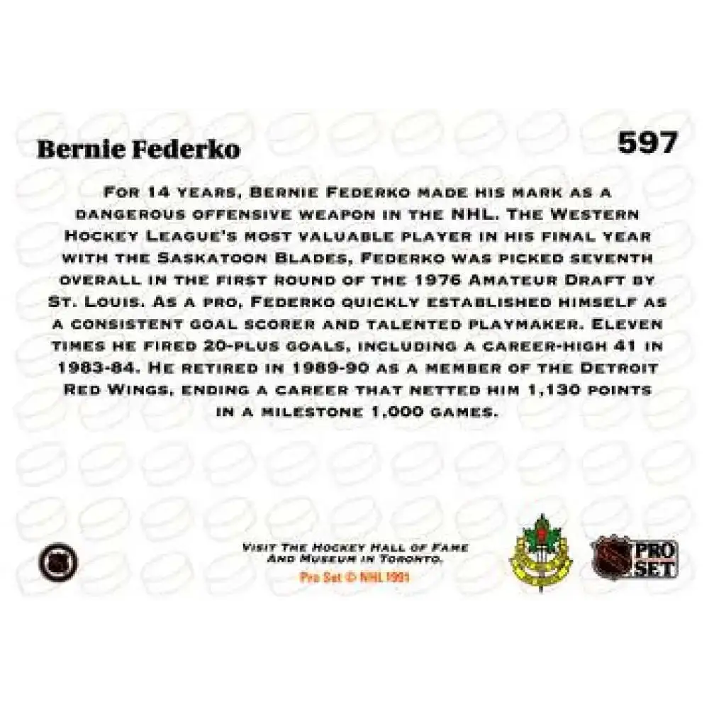 1991-92 Pro Set #597 Bernie Federko NM-MT St. Louis Blues Hockey Card - Hockey Card Single
