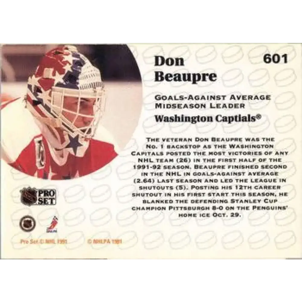1991-92 Pro Set #601 Don Beaupre LL NM-MT Washington Capitals Hockey Card - Hockey Card Single