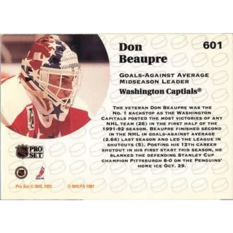 1991-92 Pro Set #601 Don Beaupre LL NM-MT Washington Capitals Hockey Card - Hockey Card Single