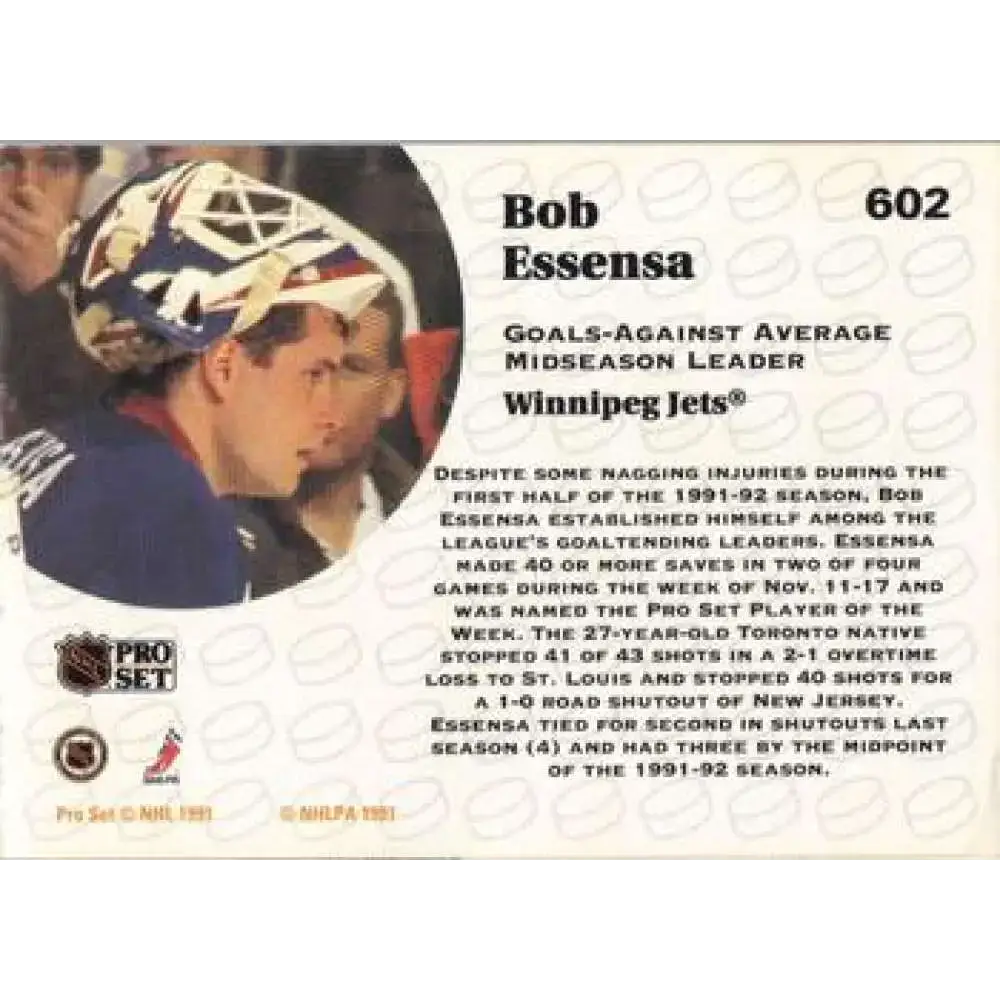 1991-92 Pro Set #602 Bob Essensa LL NM-MT Winnipeg Jets Hockey Card - Hockey Card Single