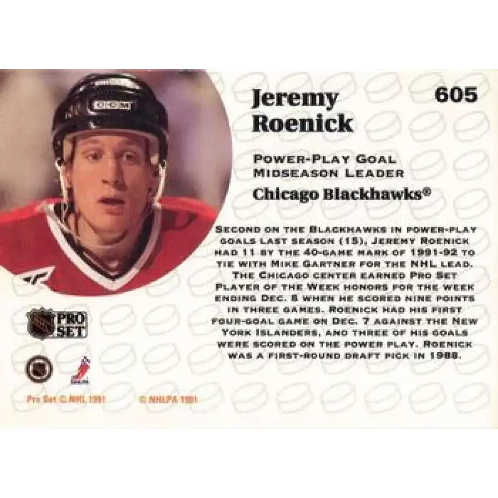 1991-92 Pro Set #605 Jeremy Roenick LL NM-MT Chicago Blackhawks Hockey Card - Hockey Card Single
