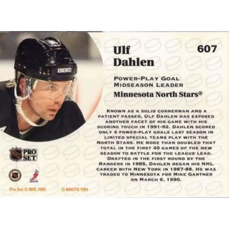 1991-92 Pro Set #607 Ulf Dahlen LL NM-MT Minnesota North Stars Hockey Card - Hockey Card Single