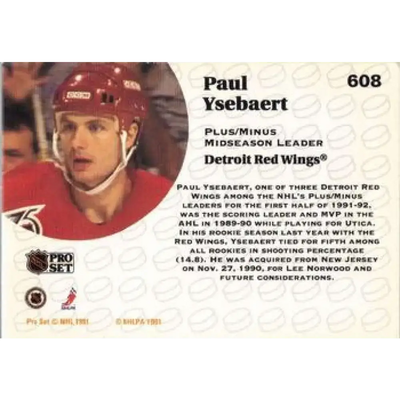 1991-92 Pro Set #608 Paul Ysebaert LL NM-MT Detroit Red Wings Hockey Card - Hockey Card Single