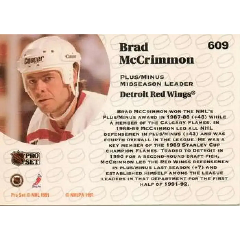 1991-92 Pro Set #609 Brad McCrimmon LL NM-MT Detroit Red Wings Hockey Card - Hockey Card Single