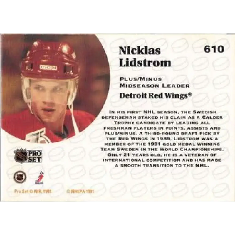 1991-92 Pro Set #610 Nicklas Lidstrom LL NM-MT Detroit Red Wings Hockey Card - Hockey Card Single