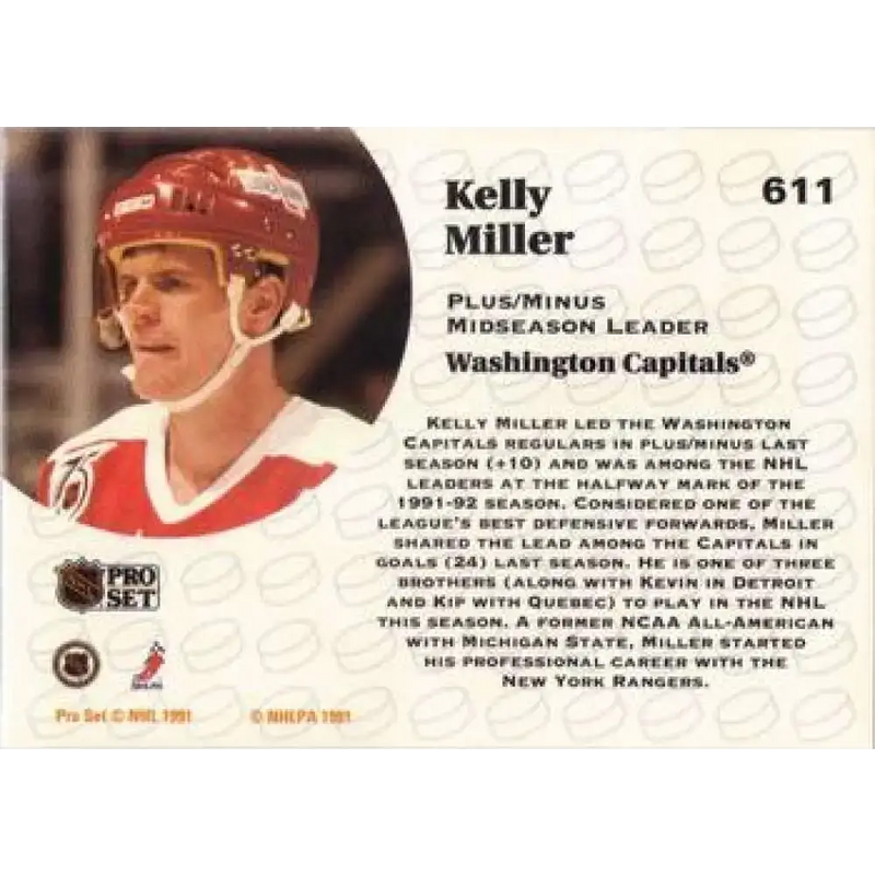 1991-92 Pro Set #611 Kelly Miller LL NM-MT Washington Capitals Hockey Card - Hockey Card Single