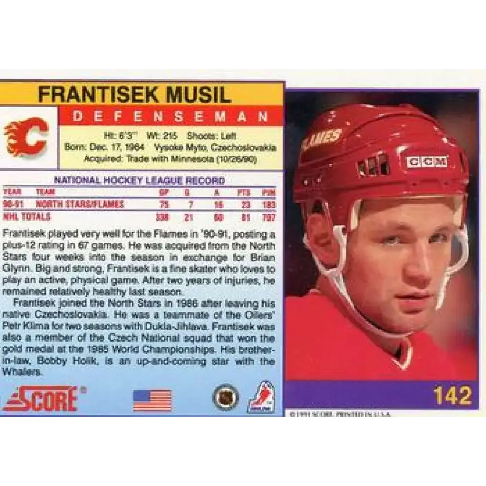 1991-92 Score American #142 Frank Musil NM-MT Calgary Flames Hockey Card - Hockey Card Single