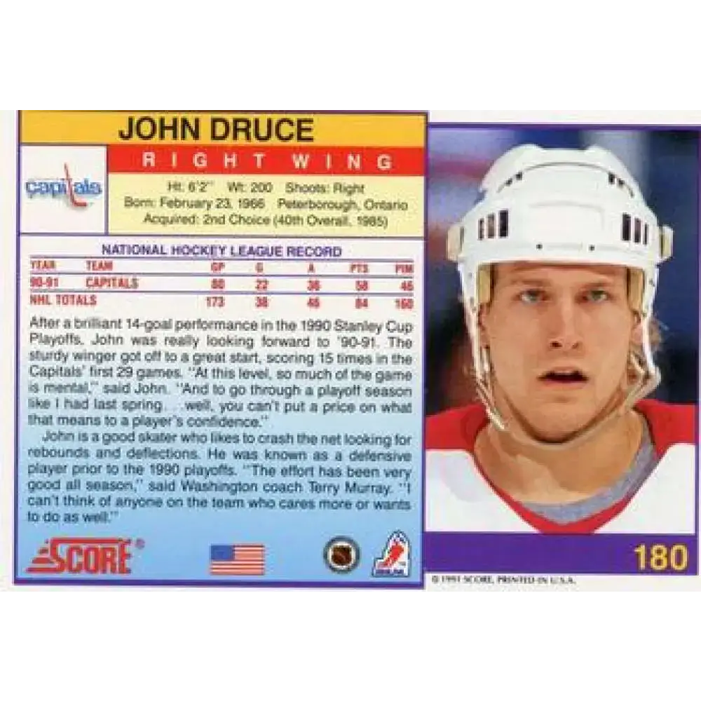 1991-92 Score American #180 John Druce NM-MT Washington Capitals Hockey Card - Hockey Card Single