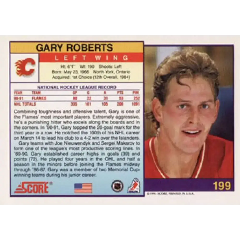 1991-92 Score American #199 Gary Roberts NM-MT Calgary Flames Hockey Card
