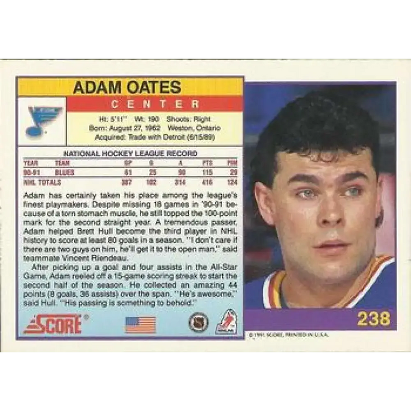 1991-92 Score American #238 Adam Oates NM-MT St. Louis Blues Hockey Card - Hockey Card Single