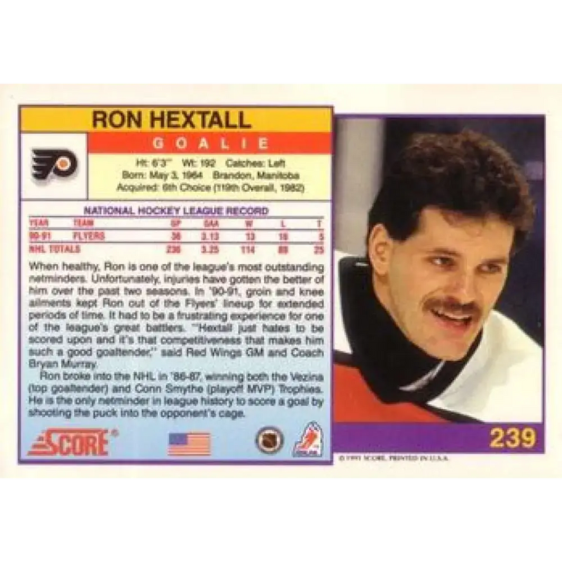 1991-92 Score American #239 Ron Hextall NM-MT Philadelphia Flyers Hockey Card - Hockey Card Single