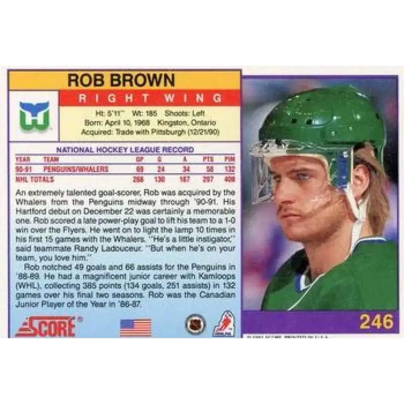 1991-92 Score American #246 Rob Brown NM-MT Hartford Whalers Hockey Card - Hockey Card Single